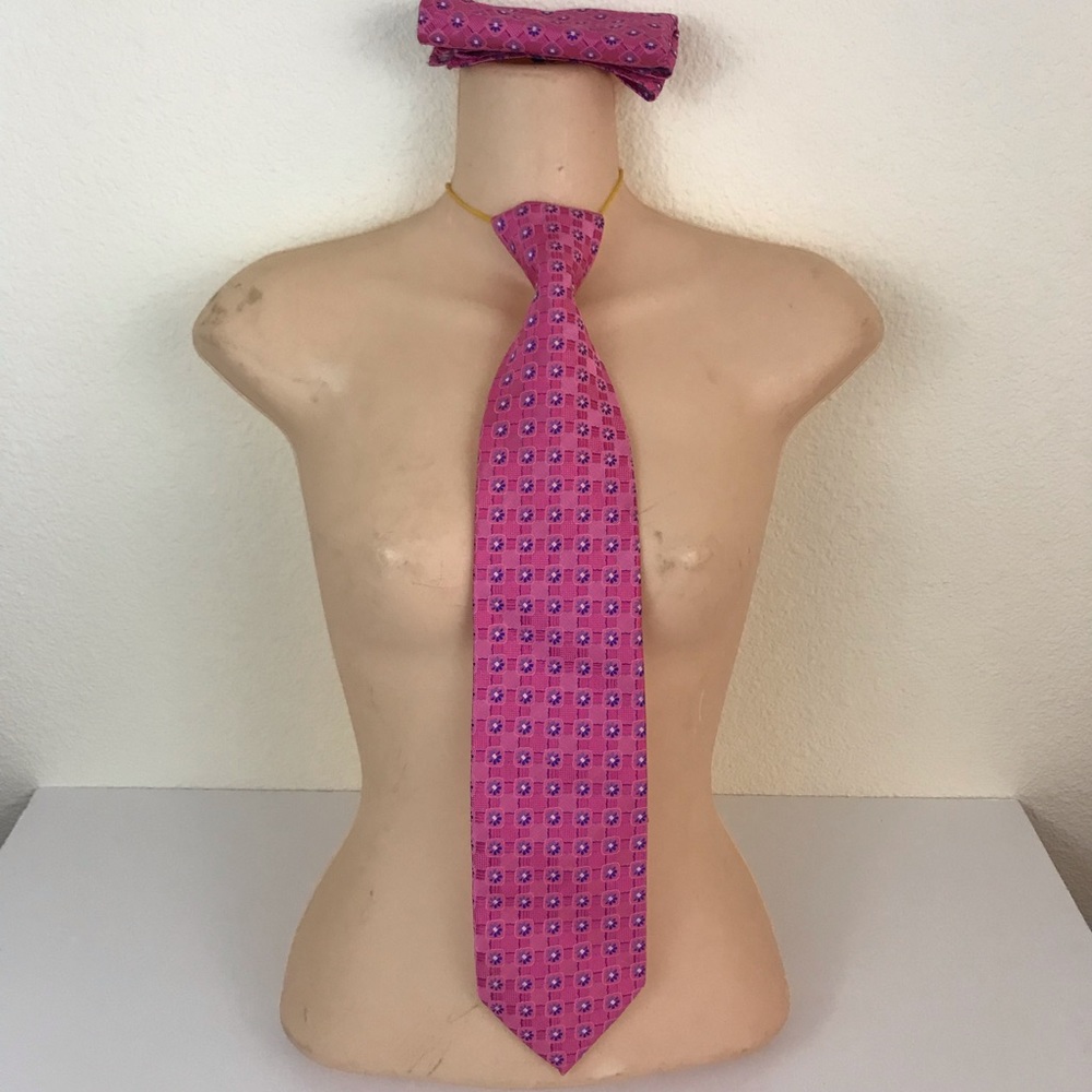 Alexander Julan Pink Blue Flower Tie Handkerchief
